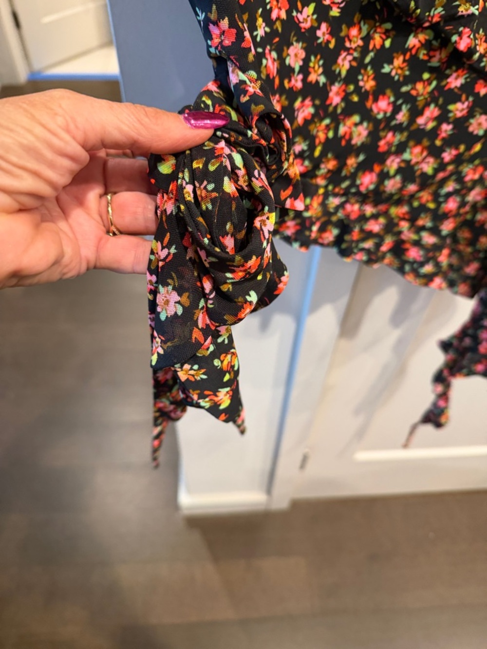 AFRM Black One-Shoulder Pink Floral Ruffle Cami - Picture 3 of 4